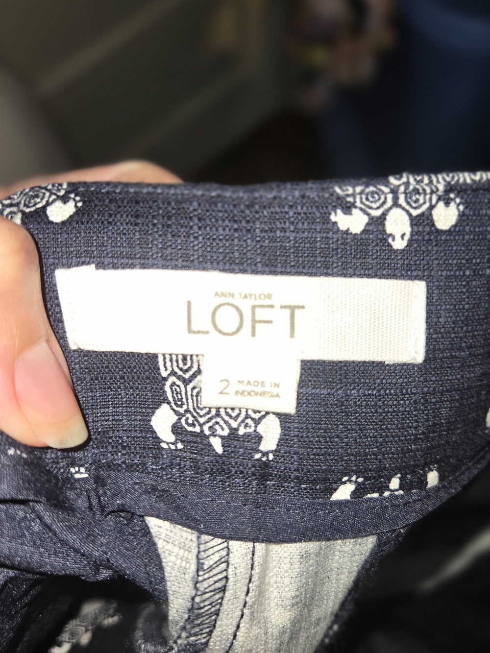 LOFT Navy Shorts with White Turtle Print - Picture 2 of 3